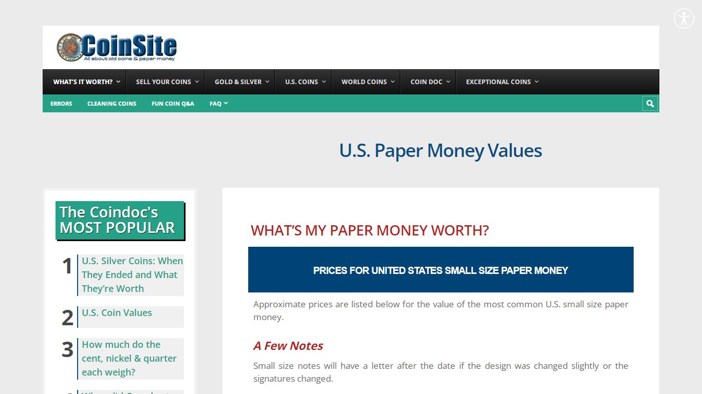 What's my Paper Money Worth? U.S. Paper Money Values. - CoinSite